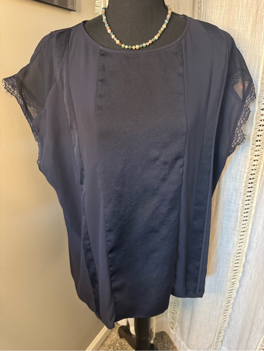 Express Navy Lace Sleeve Blouse, Office Siren